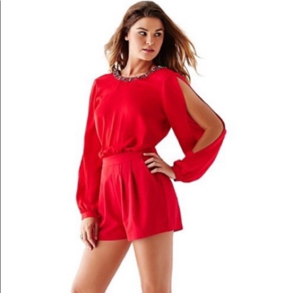 NWT Guess Long Sleeve Beaded V-Back Romper